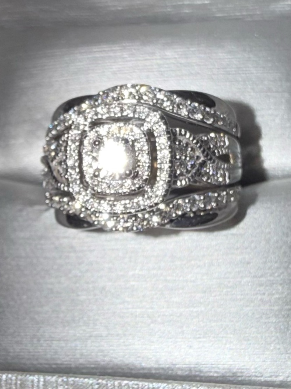 Zales Silver Multi-Diamond Halo Bridal Ring Set